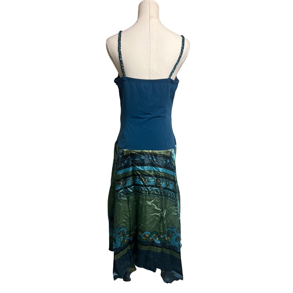 NWT Teal Ruched Handkerchief Hem Boho Midi Dress Size 14 Flirty Fairy - Picture 5 of 16